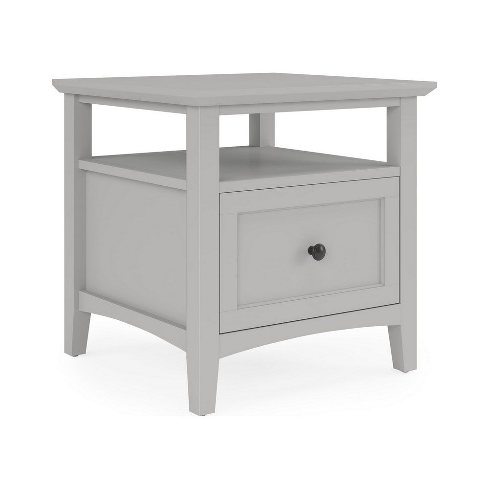 Gemma Square End Table with Drawer & Open Shelf | Gray Mahogany Wood 24"