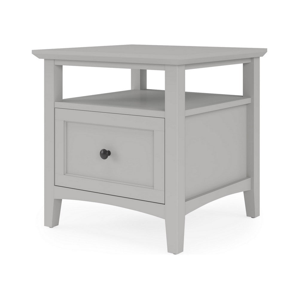 Gemma Square End Table with Drawer & Open Shelf | Gray Mahogany Wood 24"