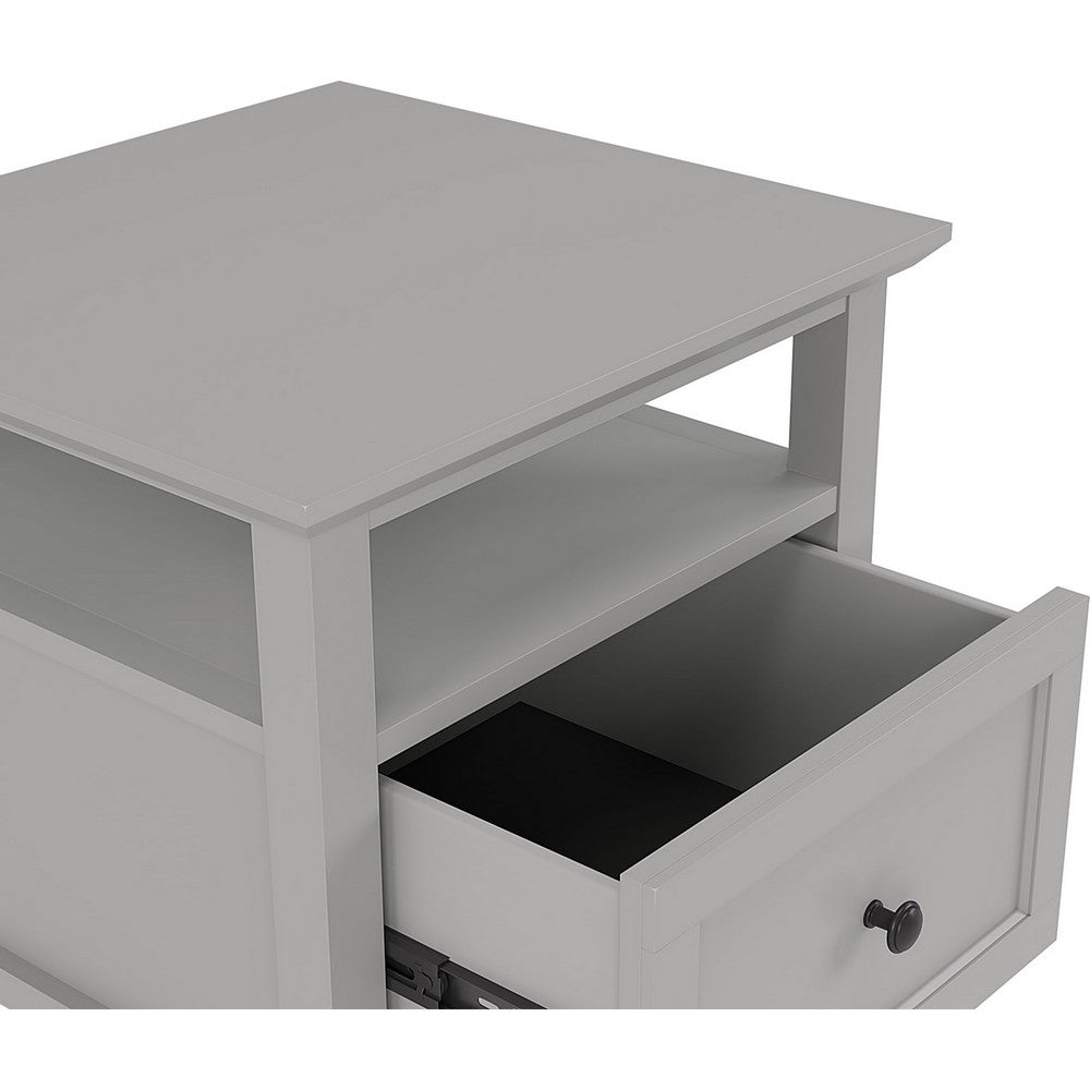 Gemma Square End Table with Drawer & Open Shelf | Gray Mahogany Wood 24"