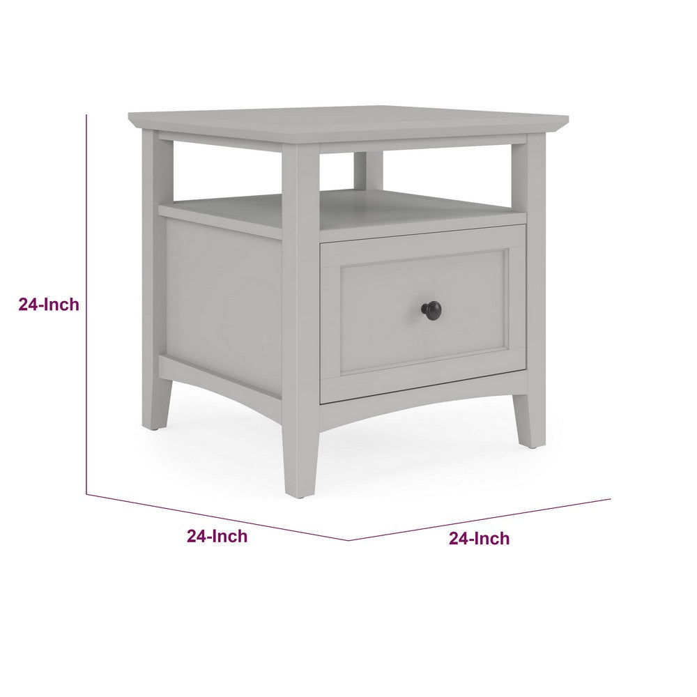 Gemma Square End Table with Drawer & Open Shelf | Gray Mahogany Wood 24"