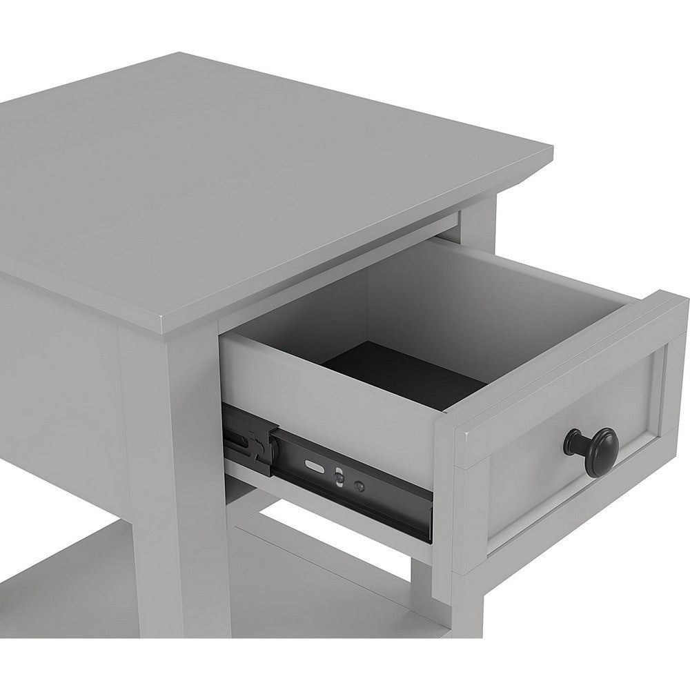 Gemma Square Drink Table | Drawer & Shelf | Gray Mahogany Wood 22"