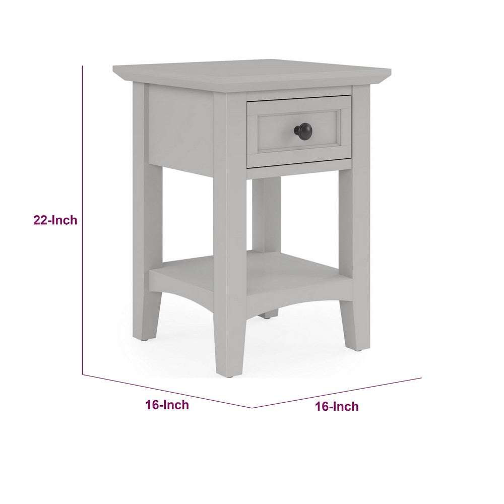 Gemma Square Drink Table | Drawer & Shelf | Gray Mahogany Wood 22"