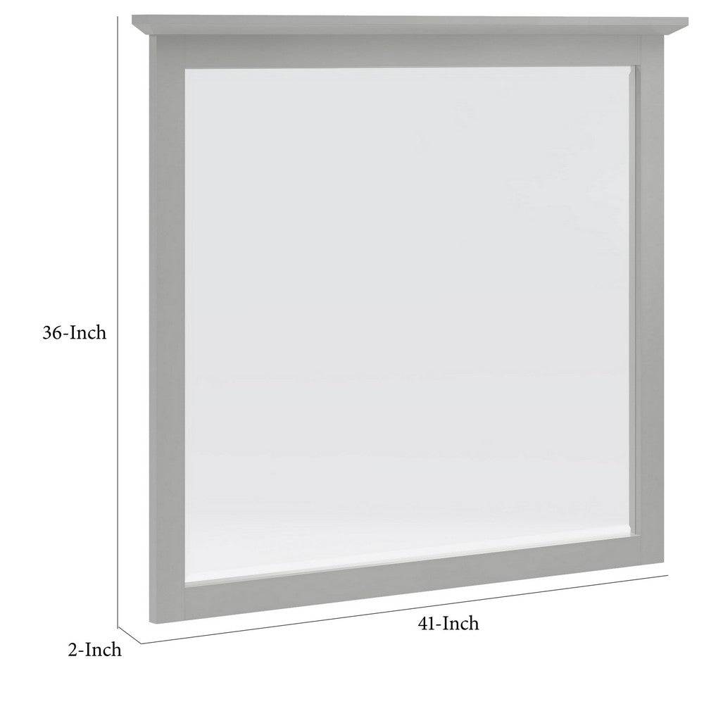 Gemma Wall Dresser Mirror | Crown Moldings | Beveled Glass | Gray Wood 36x41