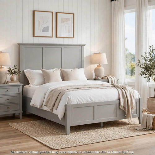 Gemma 3-Panel Bed with Shaker-Style Design | Gray Mahogany Wood