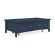 Gemma Coffee Table with 2 Drawers & Casters | Blue Mahogany Wood 55"