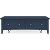 Gemma Coffee Table with 2 Drawers & Casters | Blue Mahogany Wood 55"