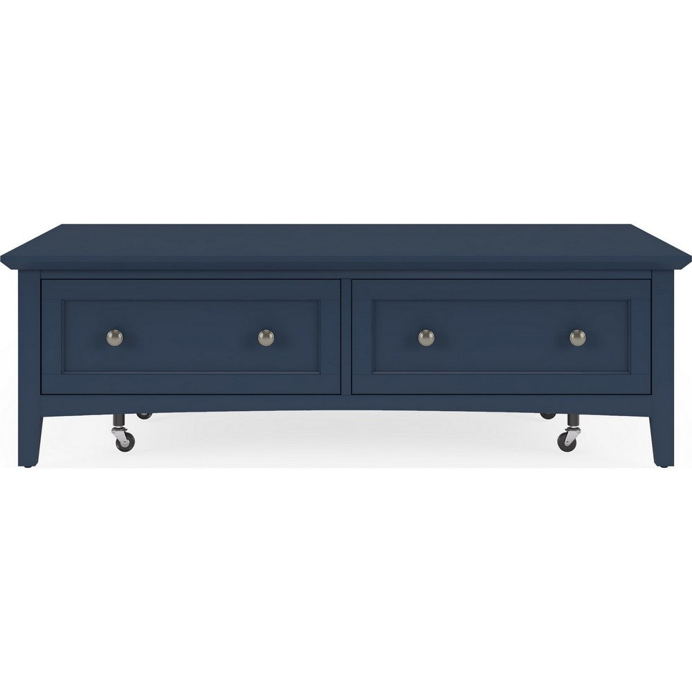 Gemma Coffee Table with 2 Drawers & Casters | Blue Mahogany Wood 55"