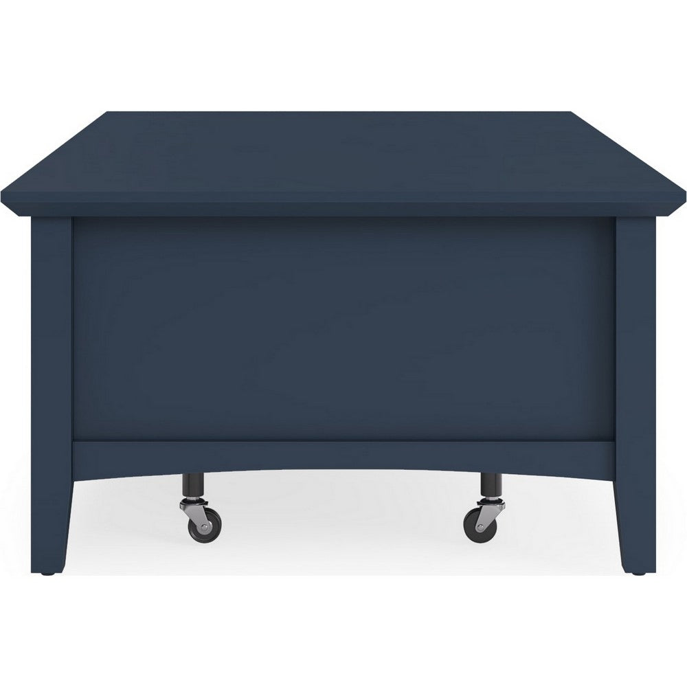 Gemma Coffee Table with 2 Drawers & Casters | Blue Mahogany Wood 55"