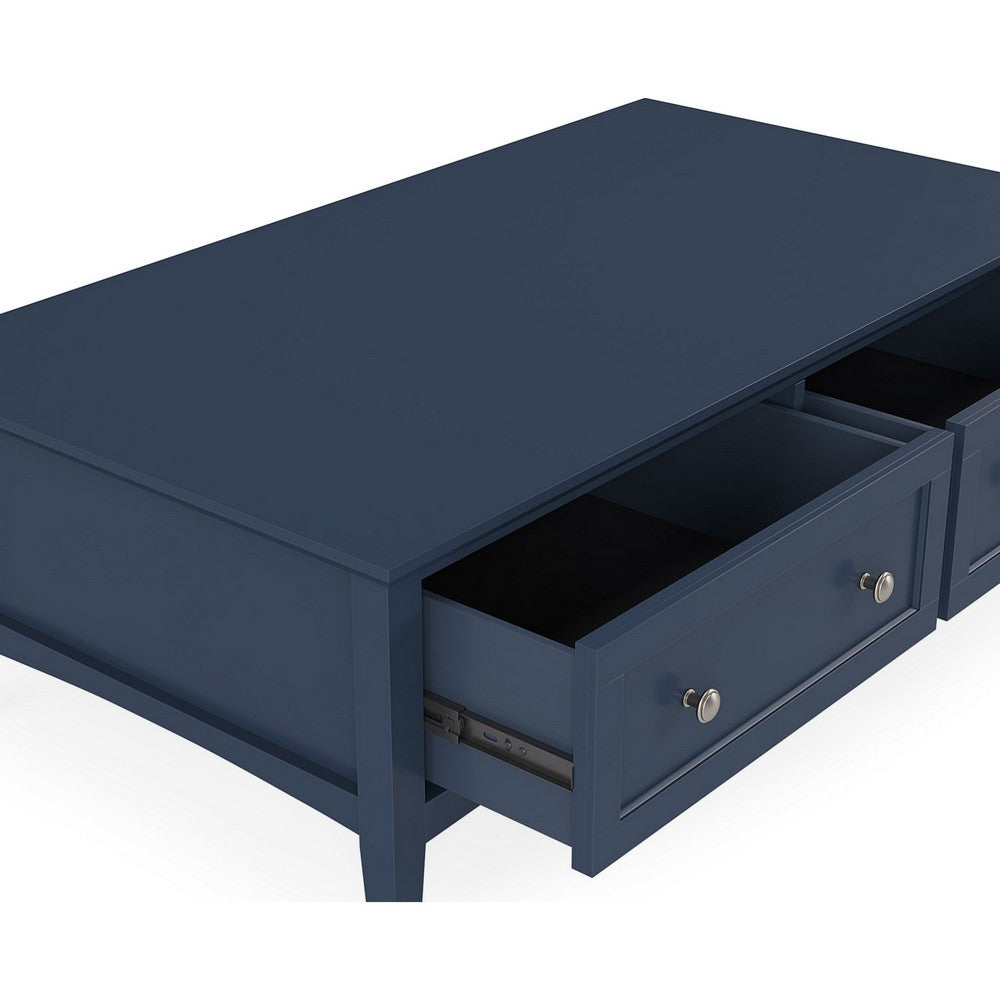 Gemma Coffee Table with 2 Drawers & Casters | Blue Mahogany Wood 55"