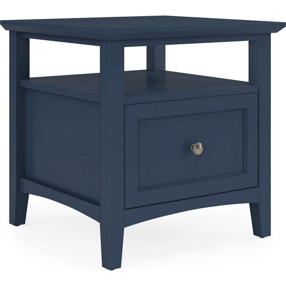Gemma Square End Table with Drawer & Open Shelf | Blue Mahogany Wood 24"