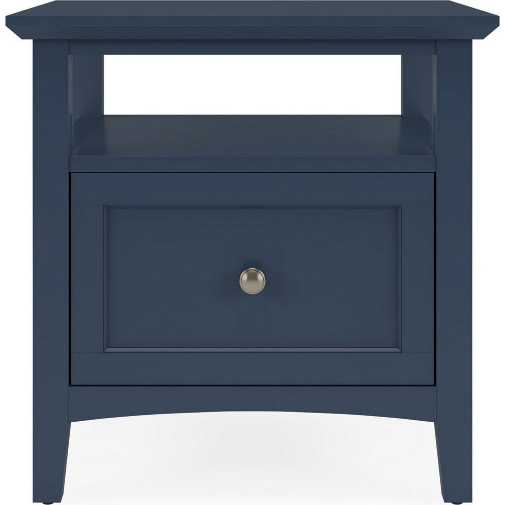 Gemma Square End Table with Drawer & Open Shelf | Blue Mahogany Wood 24"