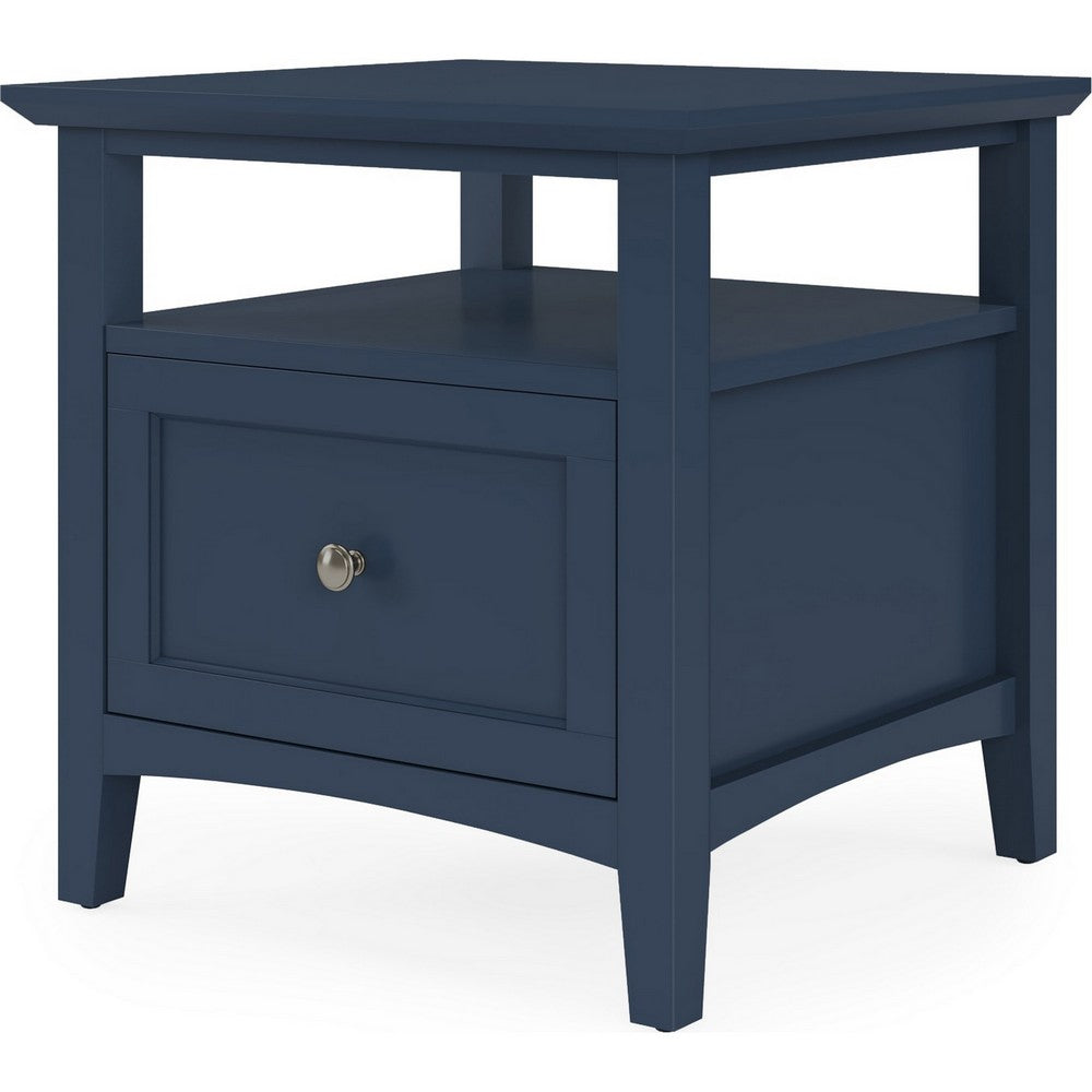 Gemma Square End Table with Drawer & Open Shelf | Blue Mahogany Wood 24"