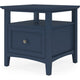 Gemma Square End Table with Drawer & Open Shelf | Blue Mahogany Wood 24"