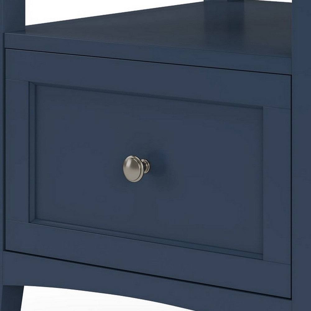 Gemma Square End Table with Drawer & Open Shelf | Blue Mahogany Wood 24"