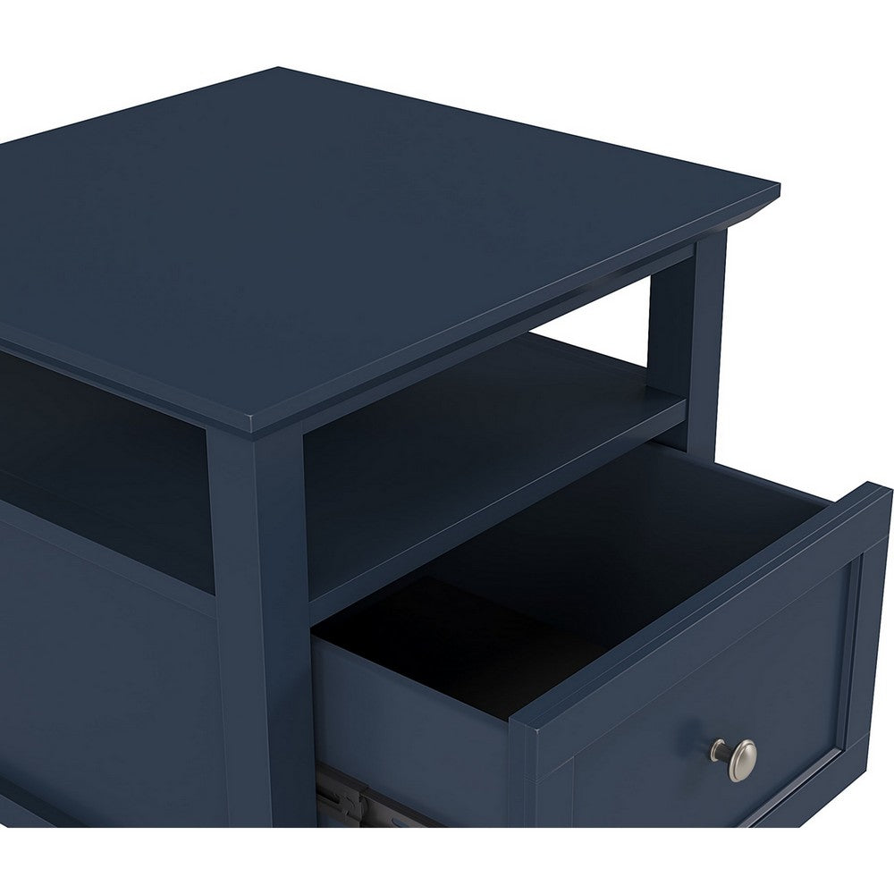 Gemma Square End Table with Drawer & Open Shelf | Blue Mahogany Wood 24"