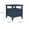 Gemma Square End Table with Drawer & Open Shelf | Blue Mahogany Wood 24"
