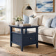 Gemma Square End Table with Drawer & Open Shelf | Blue Mahogany Wood 24"