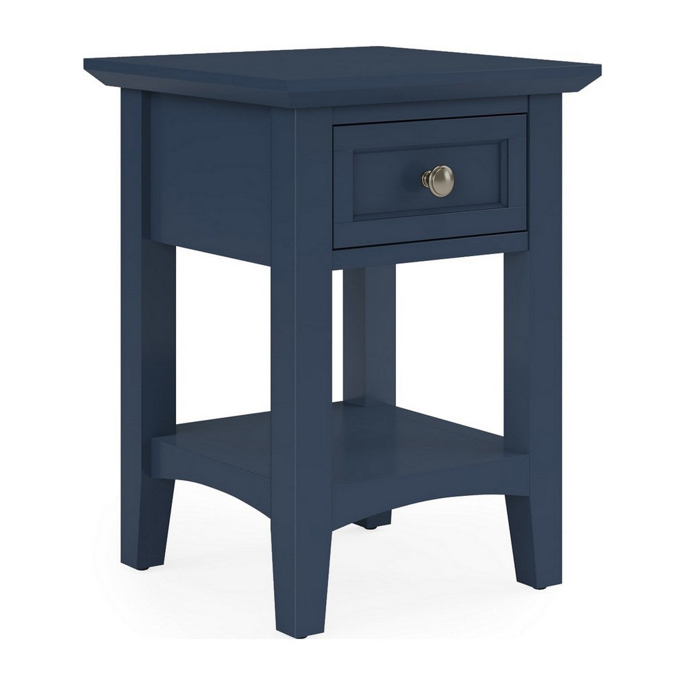 Gemma Square Drink Table | Drawer & Lower Shelf | Blue Mahogany Wood 22"