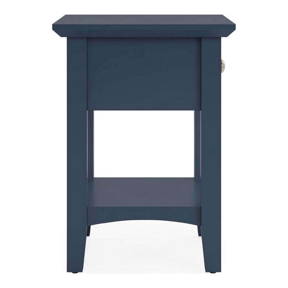 Gemma Square Drink Table | Drawer & Lower Shelf | Blue Mahogany Wood 22"