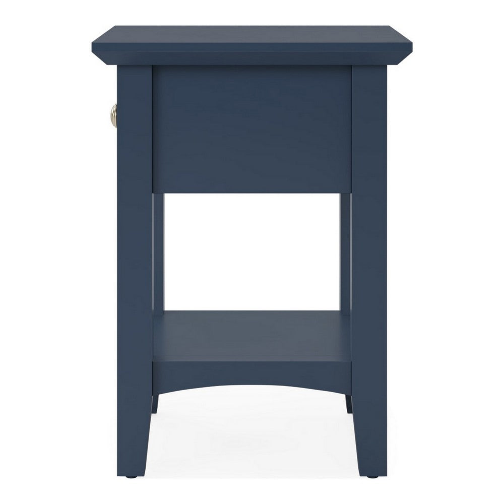 Gemma Square Drink Table | Drawer & Lower Shelf | Blue Mahogany Wood 22"