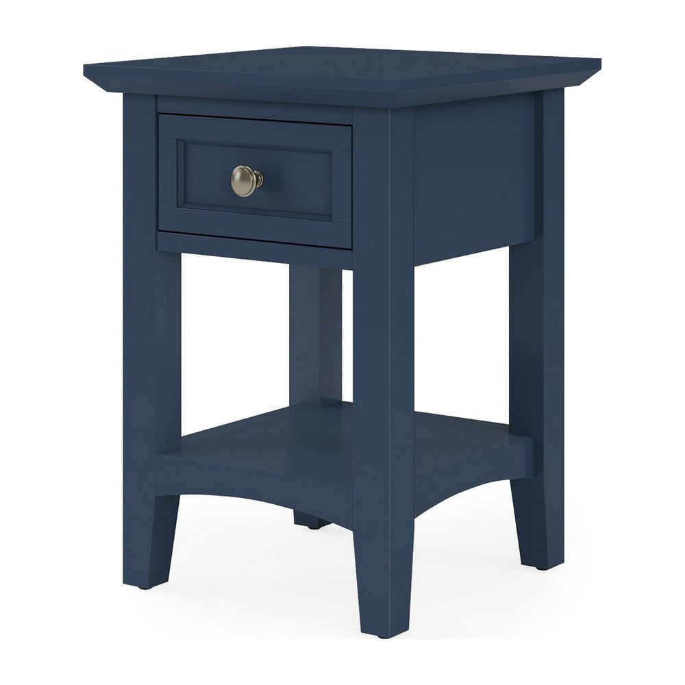Gemma Square Drink Table | Drawer & Lower Shelf | Blue Mahogany Wood 22"