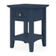 Gemma Square Drink Table | Drawer & Lower Shelf | Blue Mahogany Wood 22"