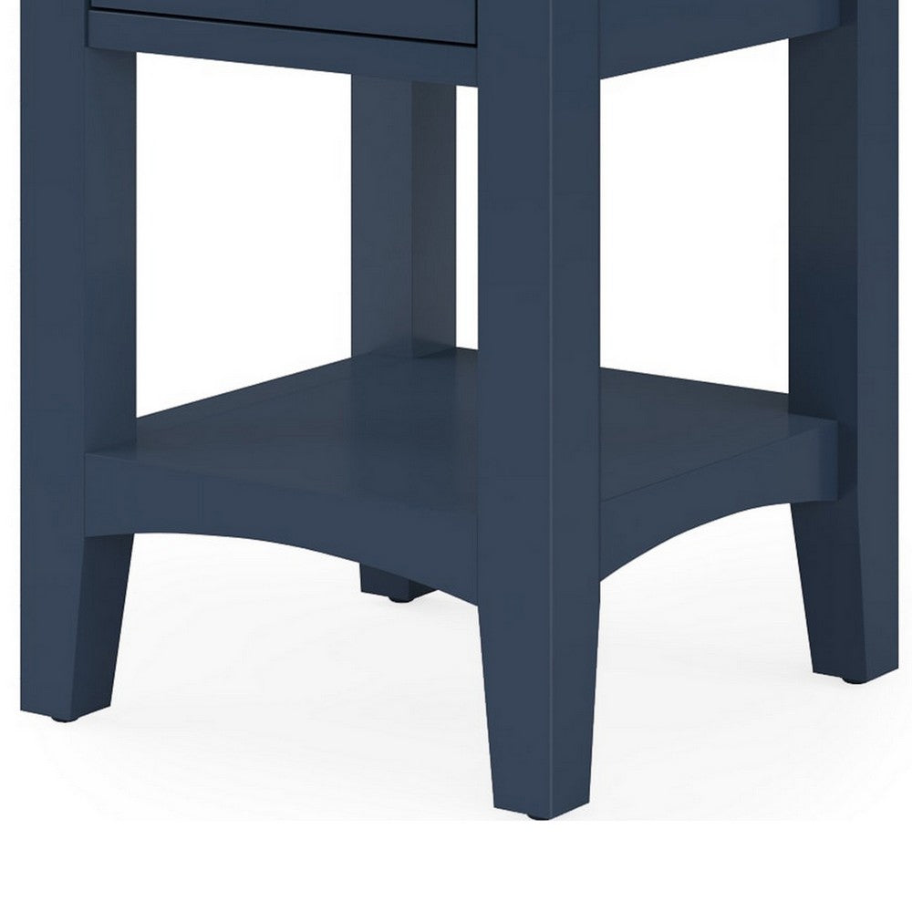 Gemma Square Drink Table | Drawer & Lower Shelf | Blue Mahogany Wood 22"