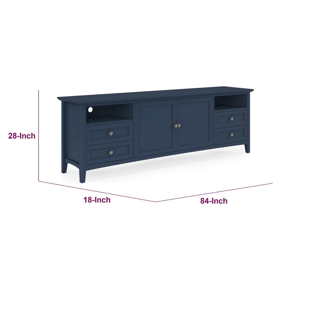 Gemma TV St& Entertainment Console | Doors & Drawers | Blue Wood 84"
