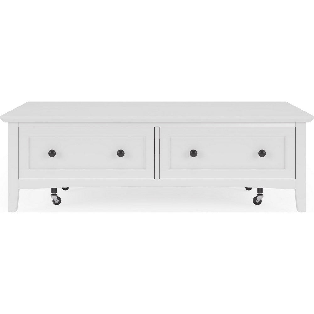 Gemma Coffee Table with 2 Drawers and Casters | White Mahogany Wood 55"
