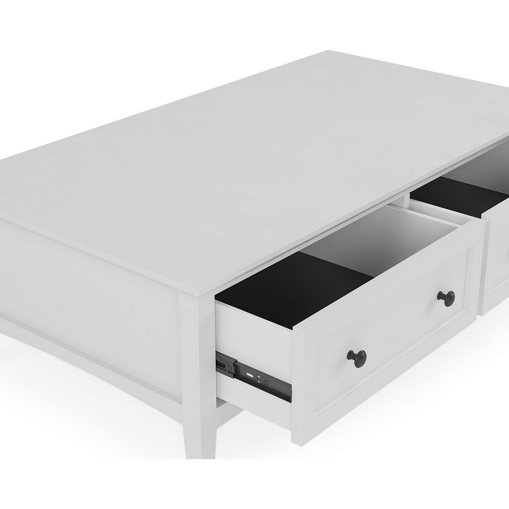 Gemma Coffee Table with 2 Drawers and Casters | White Mahogany Wood 55"