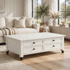Gemma Coffee Table with 2 Drawers and Casters | White Mahogany Wood 55"