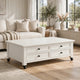 Gemma Coffee Table with 2 Drawers and Casters | White Mahogany Wood 55"