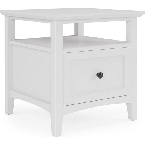 Gemma Square End Table with Drawer & Open Shelf | White Mahogany Wood 24"