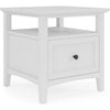 Gemma Square End Table with Drawer & Open Shelf | White Mahogany Wood 24"