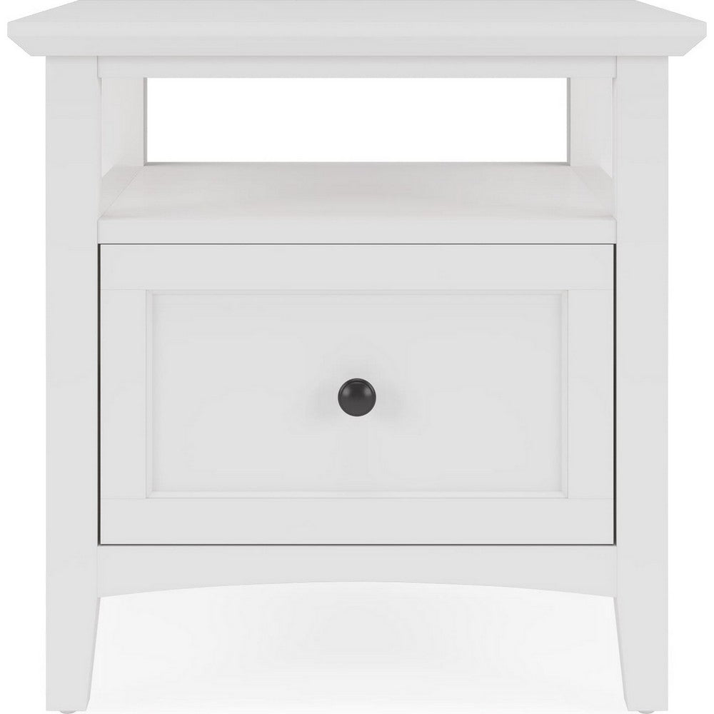 Gemma Square End Table with Drawer & Open Shelf | White Mahogany Wood 24"