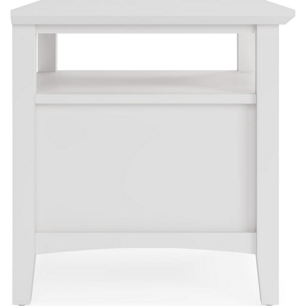 Gemma Square End Table with Drawer & Open Shelf | White Mahogany Wood 24"