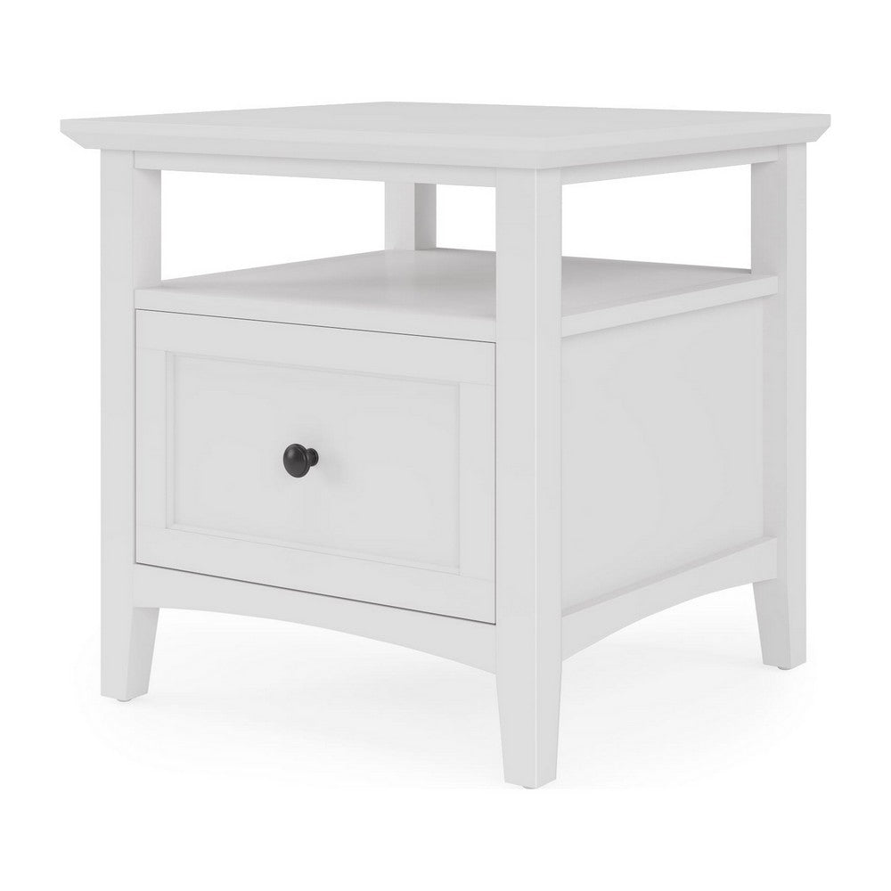 Gemma Square End Table with Drawer & Open Shelf | White Mahogany Wood 24"