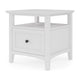 Gemma Square End Table with Drawer & Open Shelf | White Mahogany Wood 24"