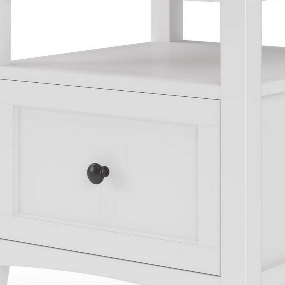 Gemma Square End Table with Drawer & Open Shelf | White Mahogany Wood 24"