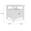 Gemma Square End Table with Drawer & Open Shelf | White Mahogany Wood 24"