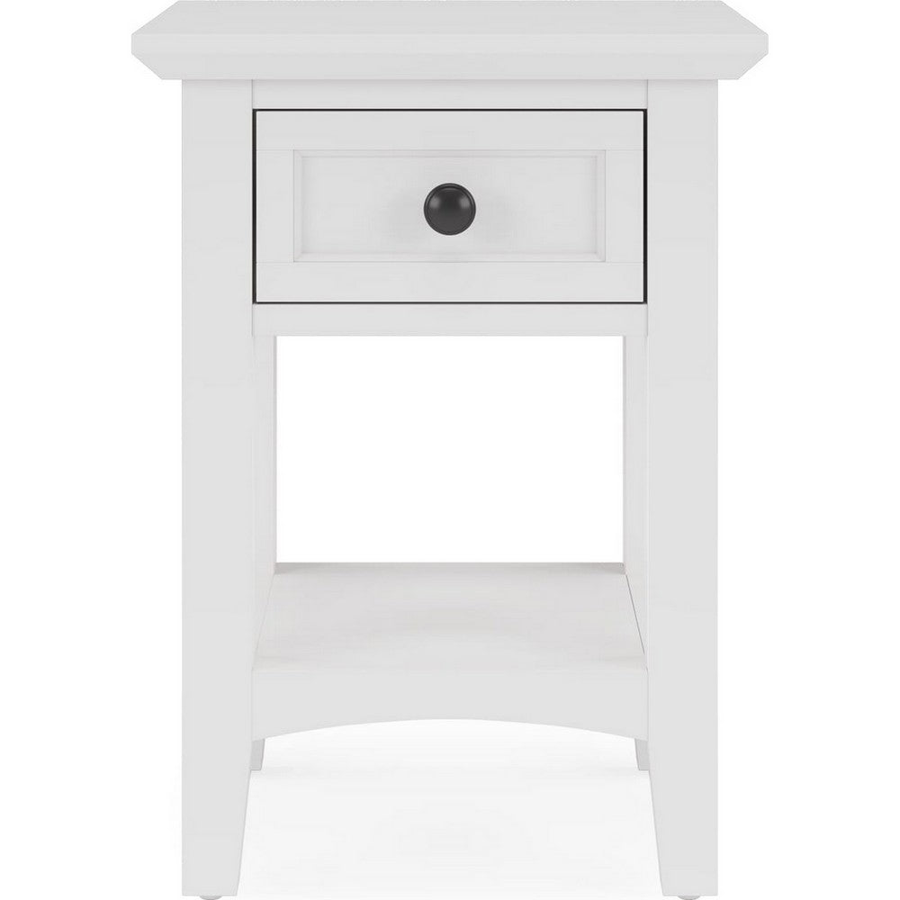 Gemma Square Drink Table | Drawer & Lower Shelf | White Mahogany Wood 22"