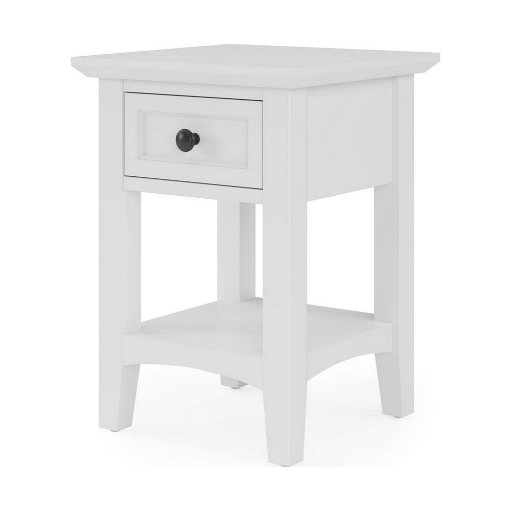 Gemma Square Drink Table | Drawer & Lower Shelf | White Mahogany Wood 22"