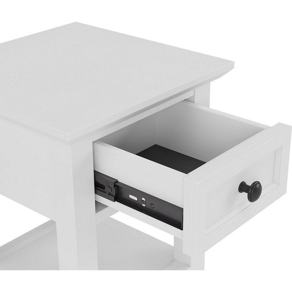 Gemma Square Drink Table | Drawer & Lower Shelf | White Mahogany Wood 22"