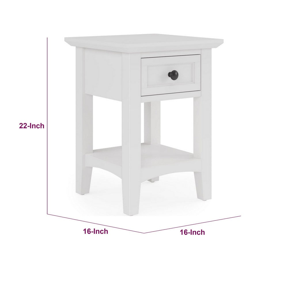 Gemma Square Drink Table | Drawer & Lower Shelf | White Mahogany Wood 22"