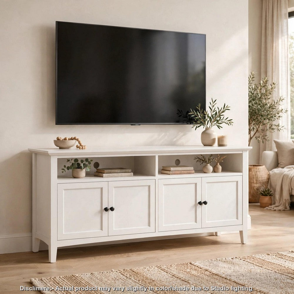 Gemma TV St& Entertainment Console with 4 Doors | White Wood 64"