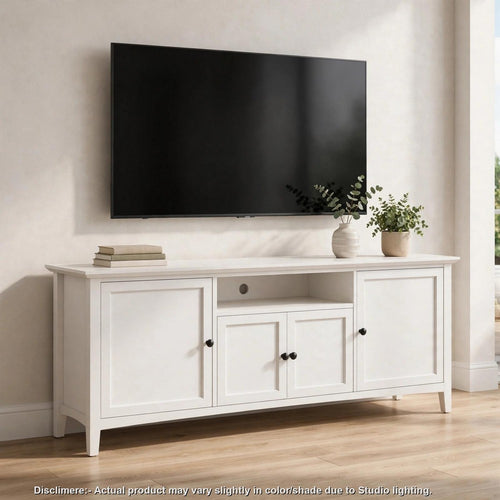 Gemma TV St& Entertainment Console with Storage | White Wood 74"