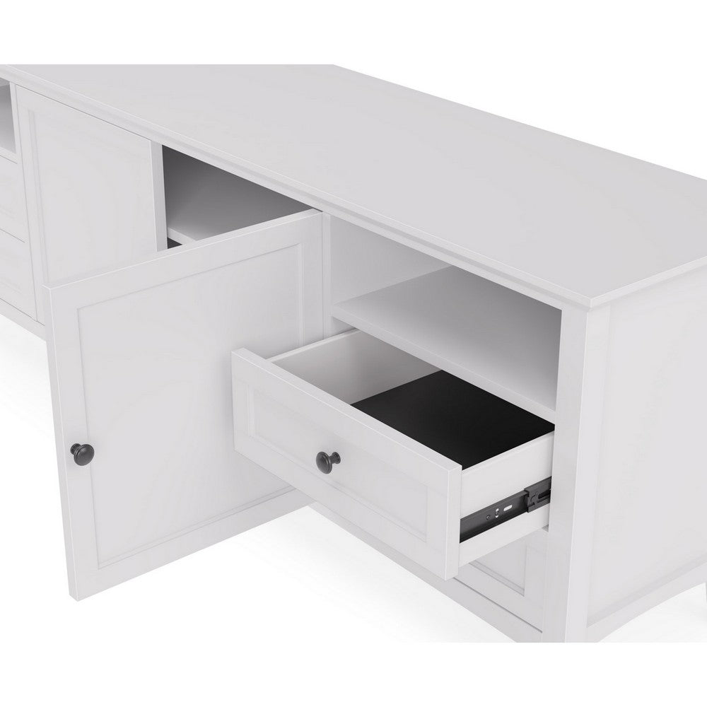 Gemma TV St& Entertainment Console | Doors & Drawers | White Wood 84"