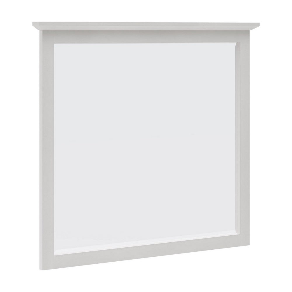 Gemma Wall Dresser Mirror | Crown Moldings | Beveled Glass | White Wood 36x41