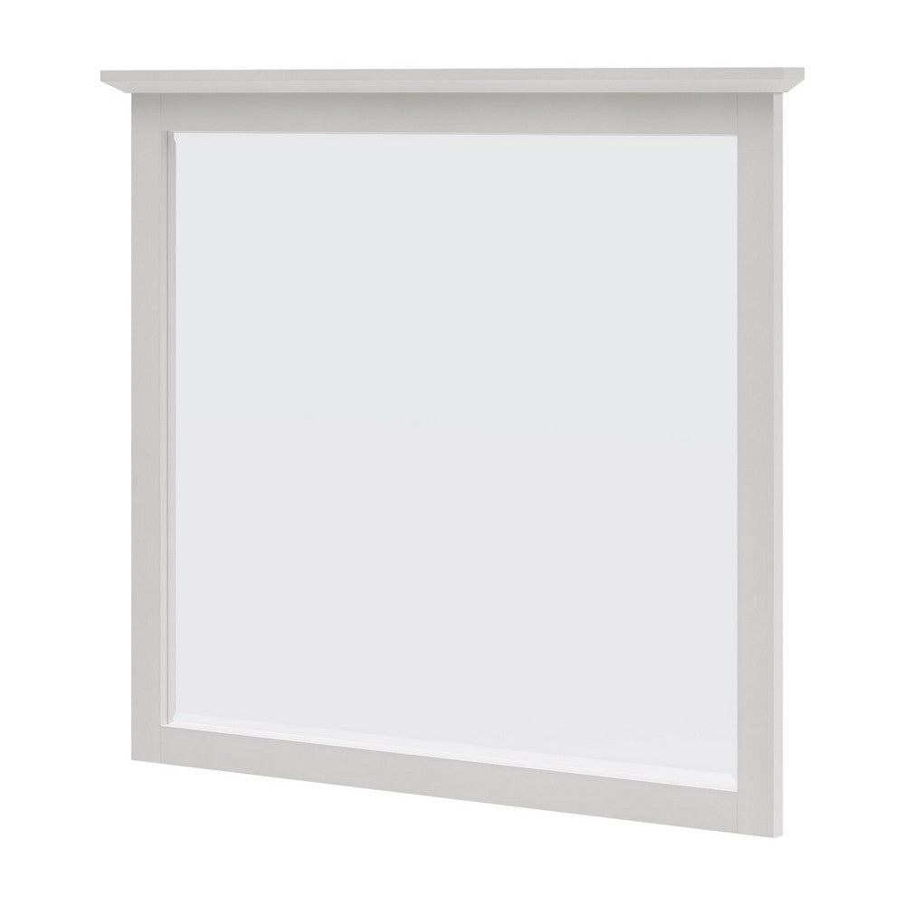 Gemma Wall Dresser Mirror | Crown Moldings | Beveled Glass | White Wood 36x41