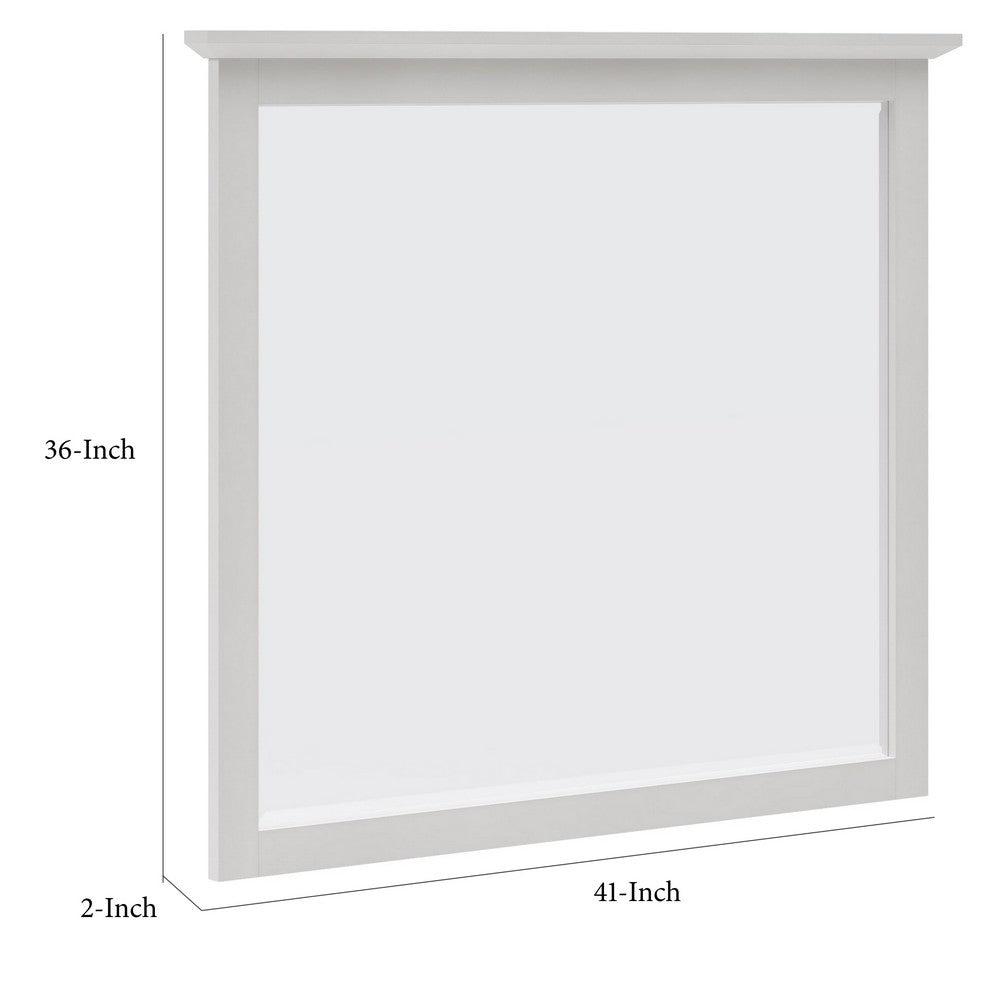 Gemma Wall Dresser Mirror | Crown Moldings | Beveled Glass | White Wood 36x41